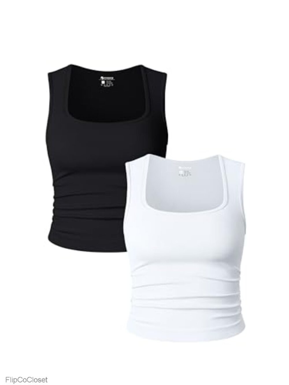 Women's 2 Piece Crop Top Set Sleeveless Square Neck Ruched Stretch Tanks